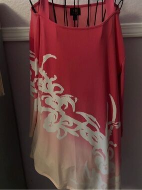 JM Collection Womens Pink And White Floral Cold-Shoulder Tunic Size Large